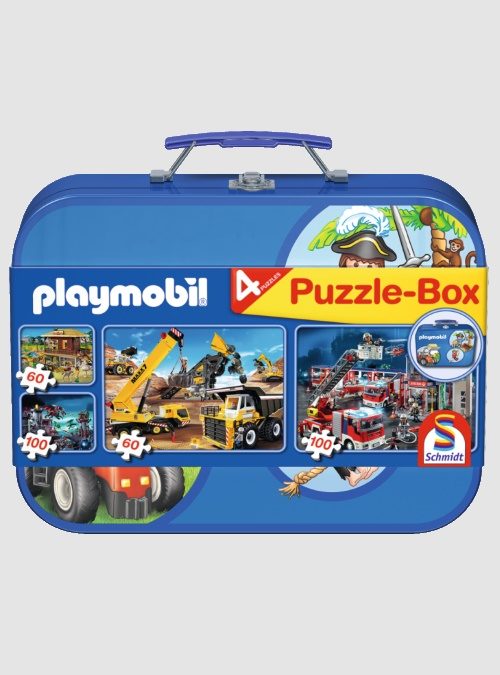 55599-Puzzle box in Metal Case: Playmobil, 2X60 & 2X100 pcs